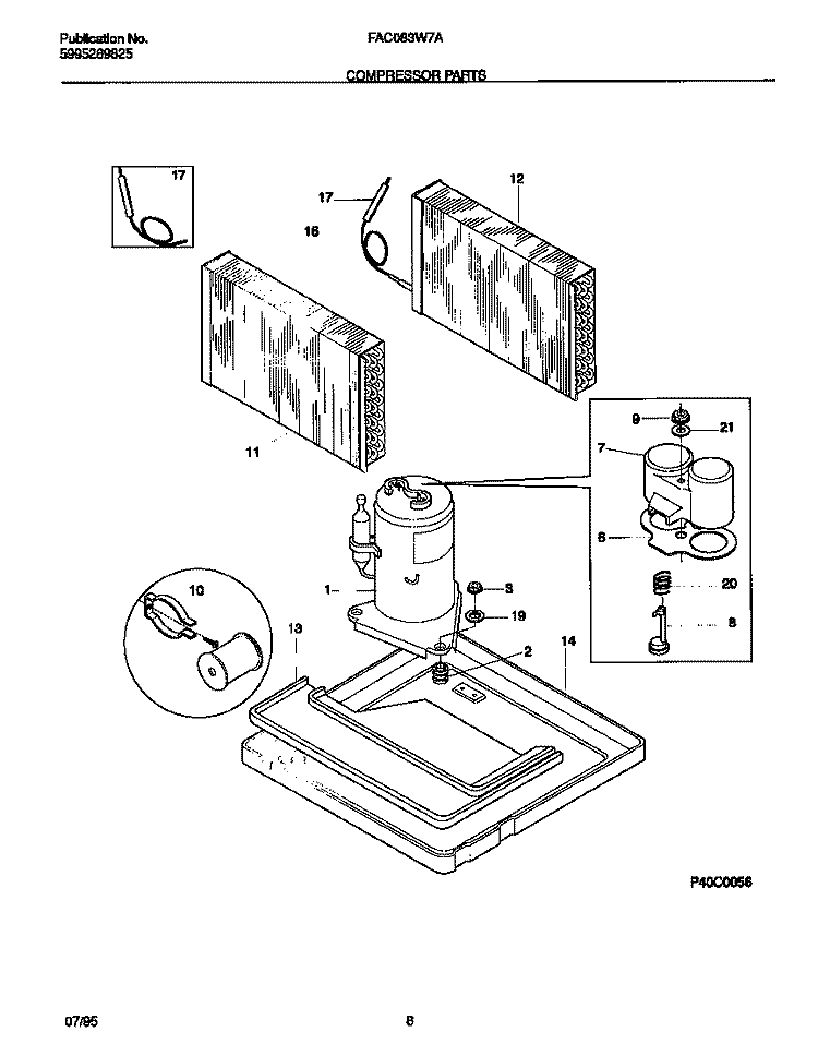 COMPRESSOR PARTS Diagram and Parts List for FAC083W7A3  Frigidaire Air Conditioner
