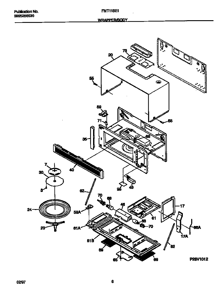 WRAPPER / BODY Diagram and Parts List for FMT118E1B0  Frigidaire Microwave