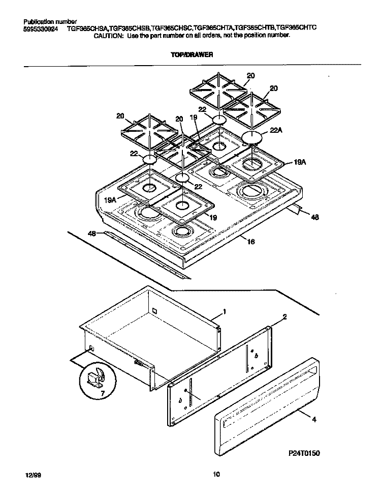 TOP / DRAWER Diagram and Parts List for TGF365CHSB  Tappan Range