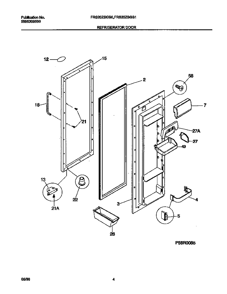REFRIGERATOR DOOR Diagram and Parts List for FRS20ZSGB1  Frigidaire Refrigerator