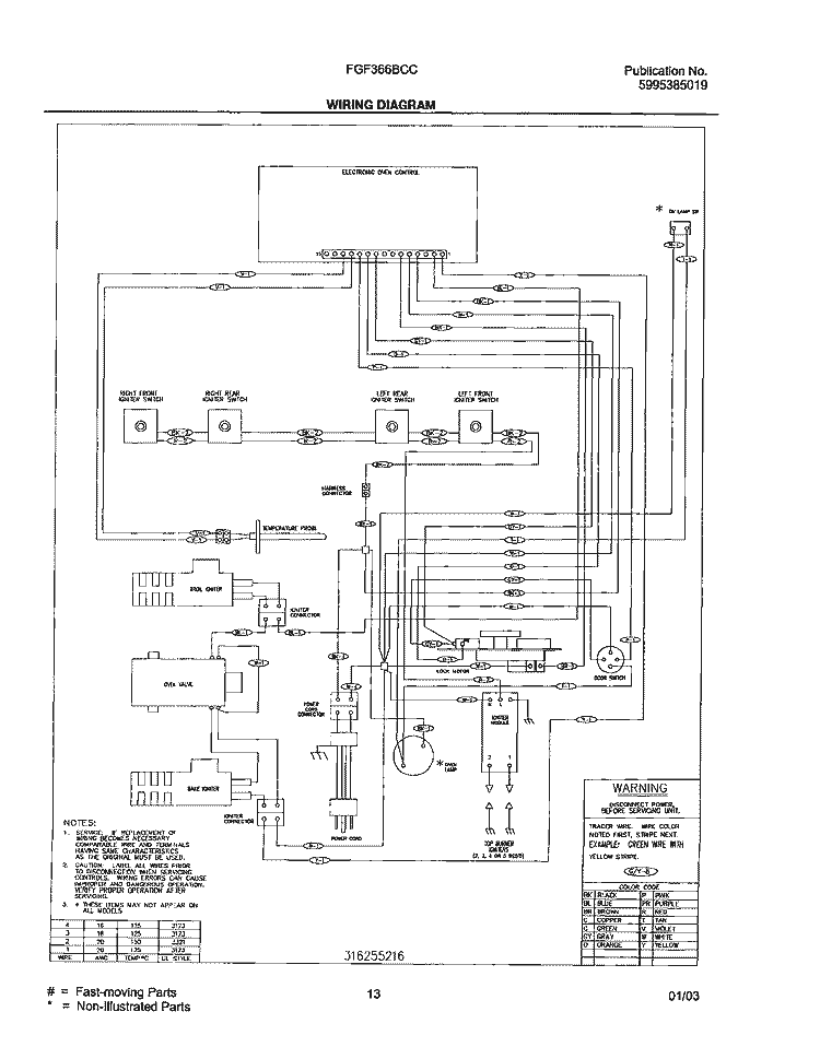 WIRING DIAGRAM Diagram and Parts List for FGF366BCC  Frigidaire Range