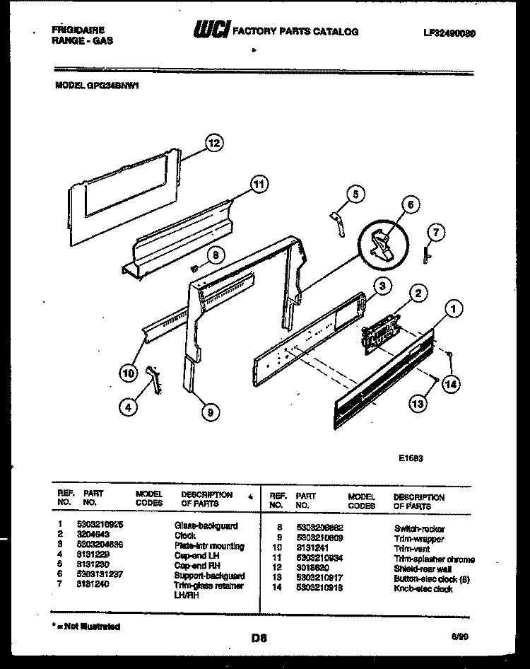 BACKGUARD Diagram and Parts List for GPG34BNL1  Frigidaire Range