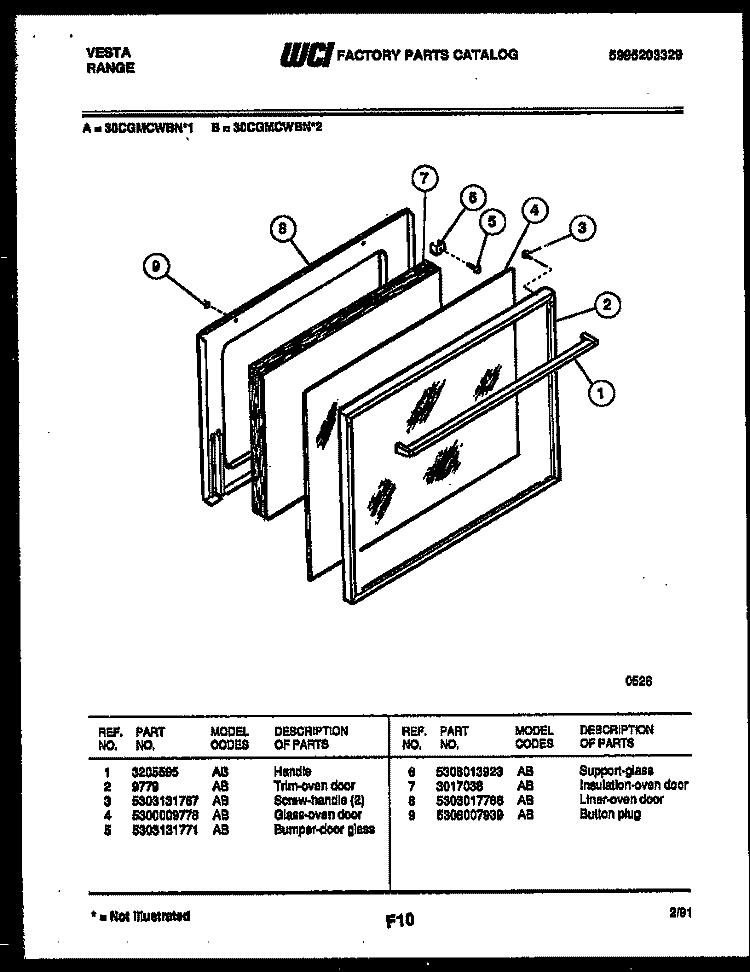 DOOR PARTS Diagram and Parts List for 30CGMCWBN2  Tappan Range