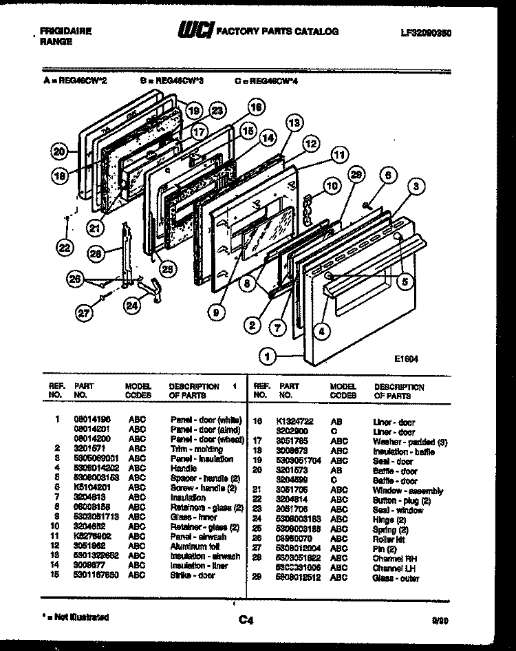 DOOR PARTS Diagram and Parts List for REG46CW3  Frigidaire Range