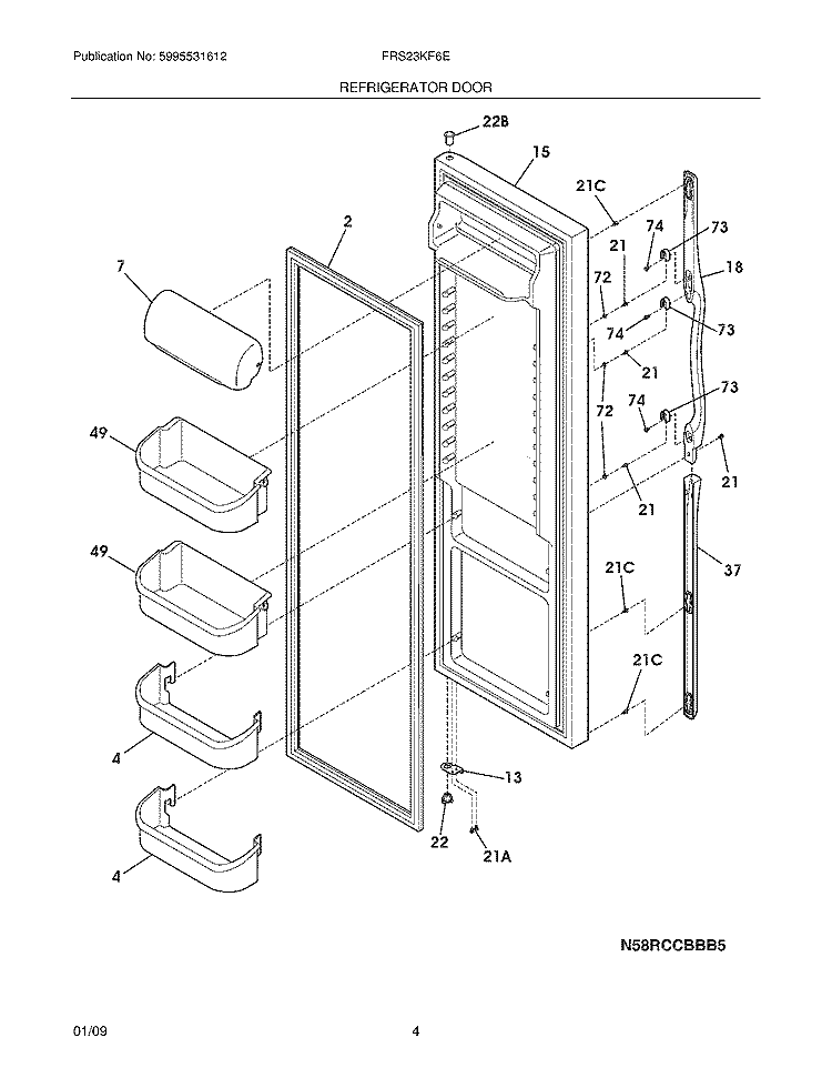REFRIGERATOR DOOR Diagram and Parts List for FRS23KF6EMC  Frigidaire Refrigerator