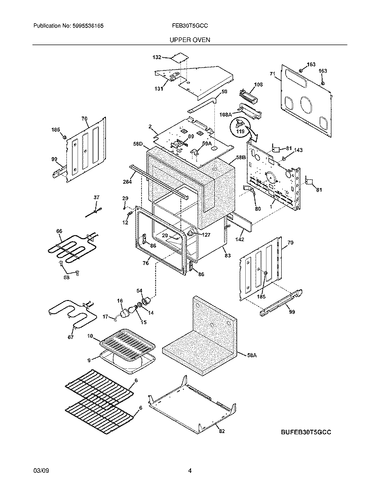 UPPER OVEN Diagram and Parts List for FEB30T5GCC  Frigidaire Wall Oven