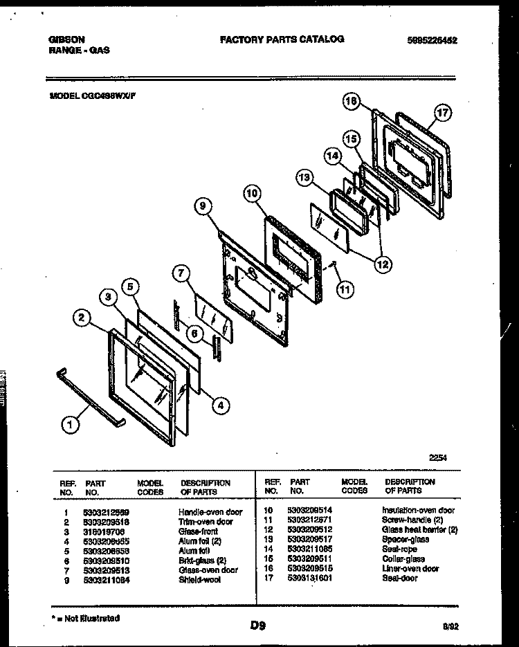 DOOR PARTS Diagram and Parts List for CGC4S8WXF  Gibson Range