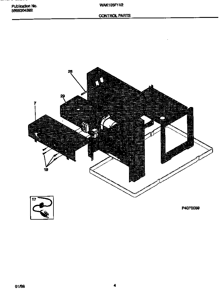CONTROL PARTS Diagram and Parts List for WAK103F1V2  Frigidaire Air Conditioner