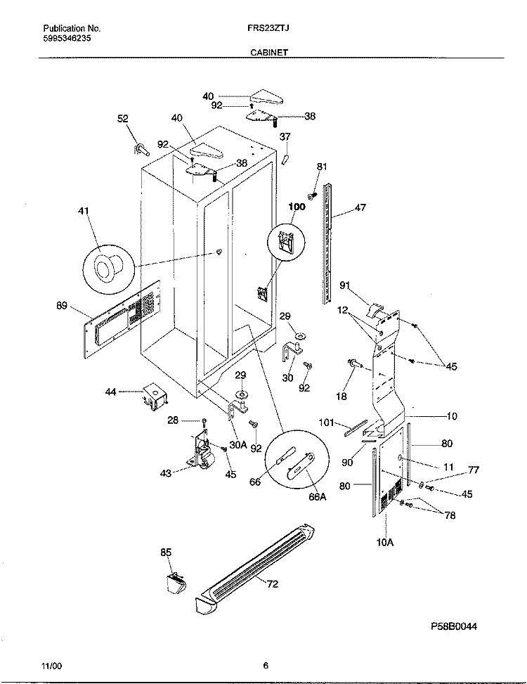CABINET Diagram and Parts List for FRS23ZTJW1  Frigidaire Refrigerator