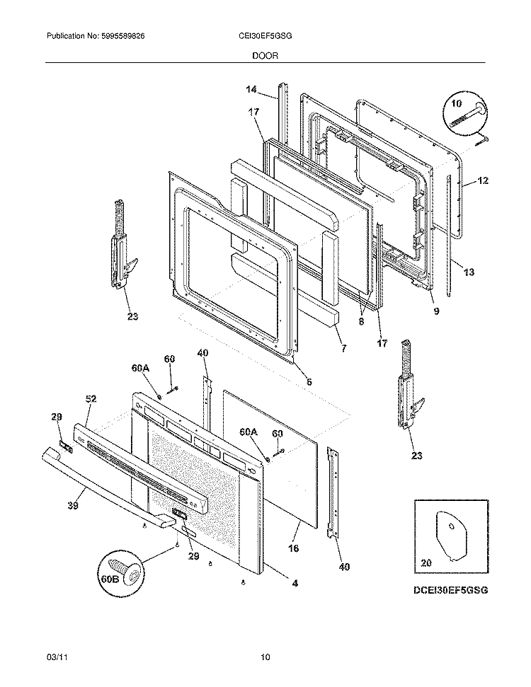 DOOR Diagram and Parts List for CEI30EF5GSG  Electrolux Range