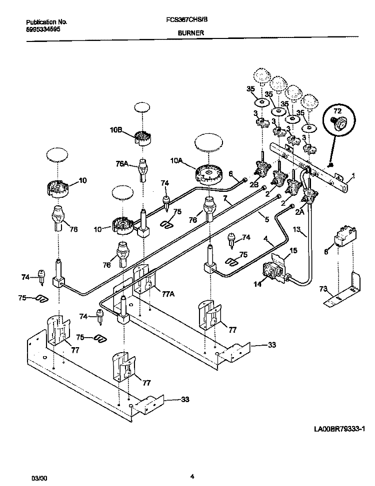 BURNER Diagram and Parts List for FCS367CHBD  Frigidaire Range
