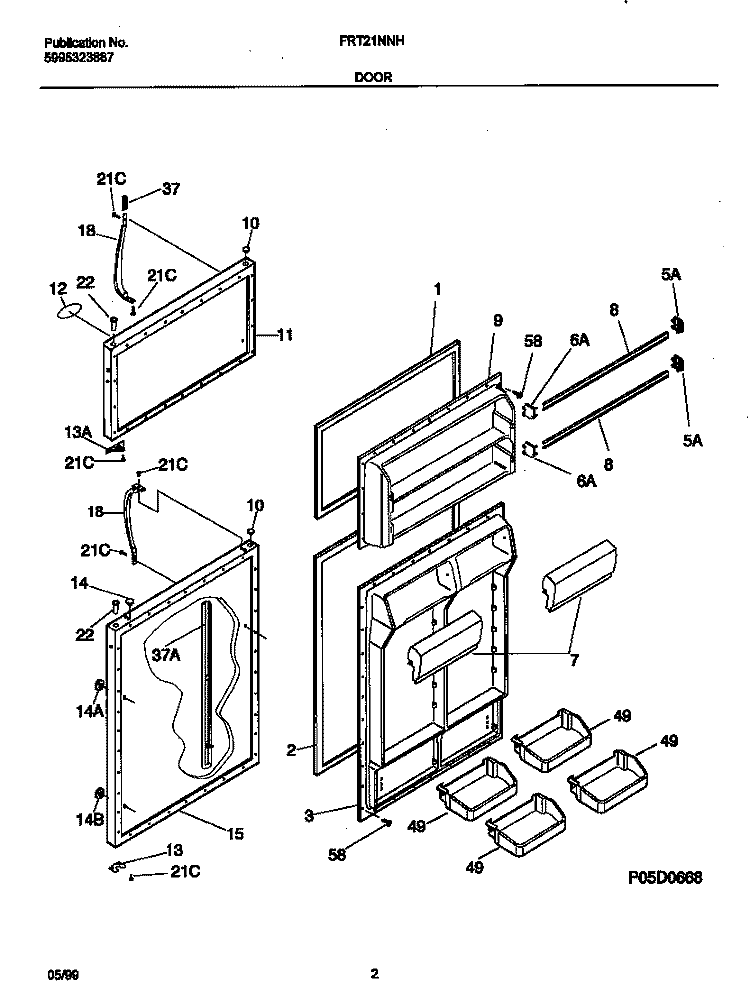 DOORS Diagram and Parts List for FRT21NNHB1  Frigidaire Refrigerator