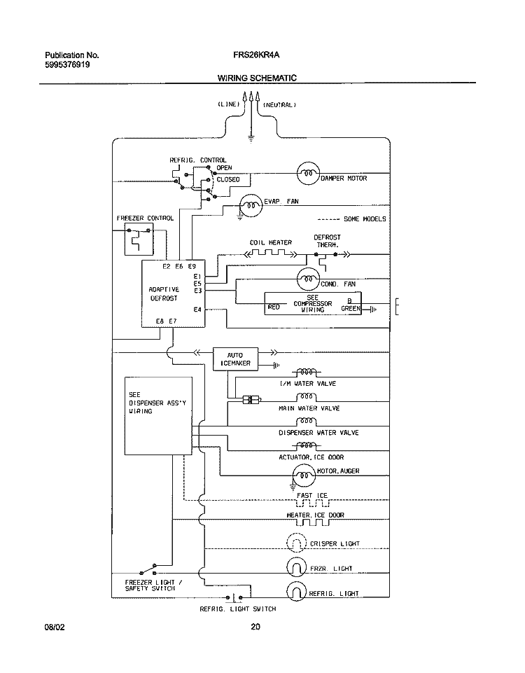 WIRING SCHEMATIC Diagram and Parts List for FRS26KR4AQ5  Frigidaire Refrigerator