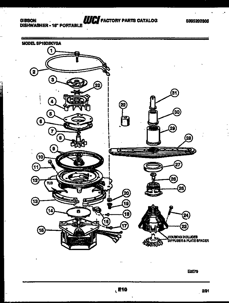 MOTOR PUMP PARTS Diagram and Parts List for SP18D5KYGA  Gibson Dishwasher