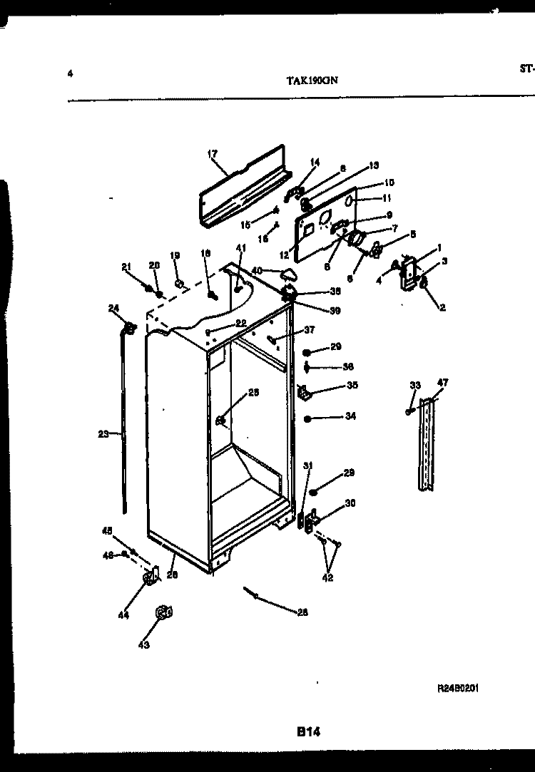 CABINET PARTS Diagram and Parts List for TAK190GN2D  Kelvinator Refrigerator