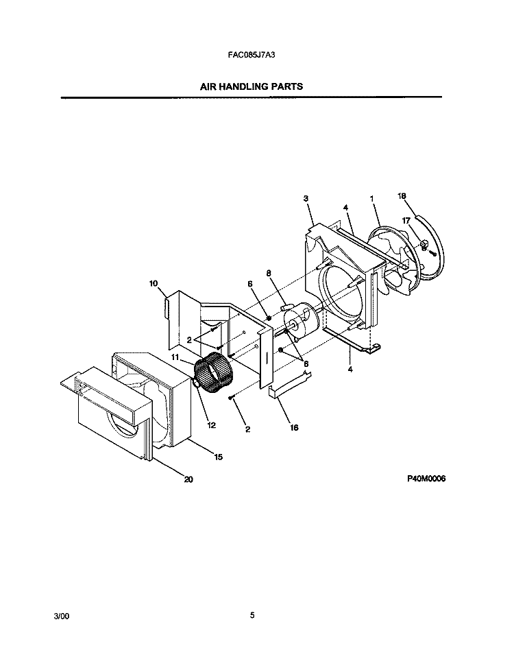 AIR HANDLING PARTS Diagram and Parts List for FAC085J7A3  Frigidaire Air Conditioner