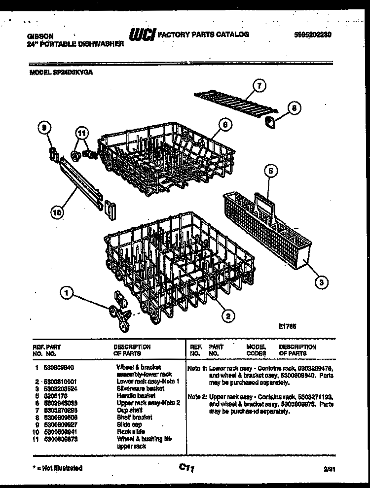 RACKS AND TRAYS Diagram and Parts List for SP24D5KYGA  Gibson Dishwasher