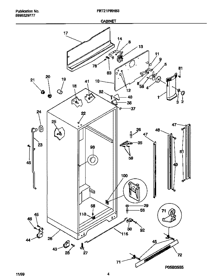 CABINET Diagram and Parts List for FRT21PRHB3  Frigidaire Refrigerator