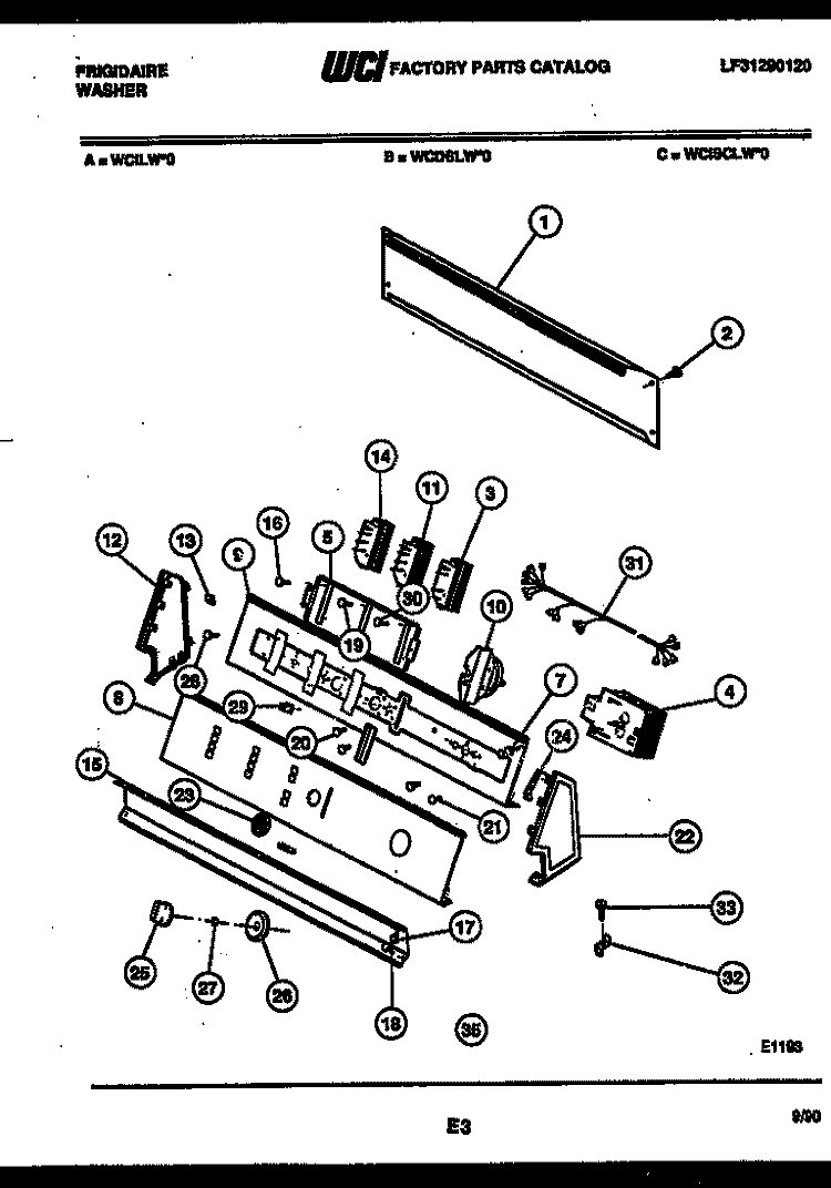 CONSOLE AND CONTROL PARTS Diagram and Parts List for WCISCLL0  Frigidaire Washer