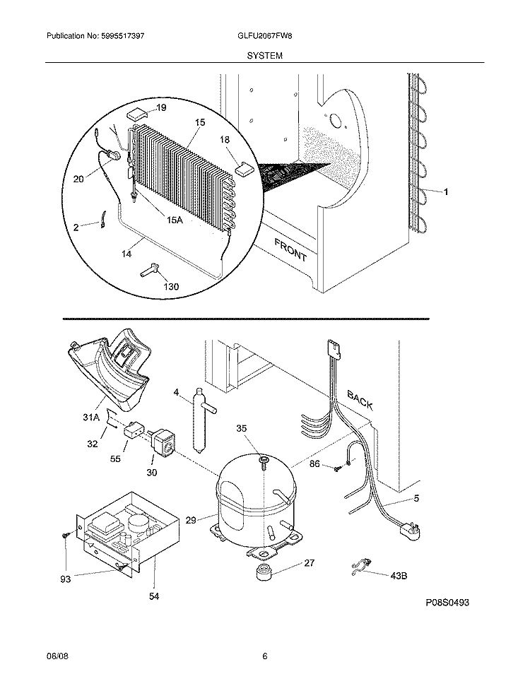 SYSTEM Diagram and Parts List for GLFU2067FW8  Frigidaire Freezer