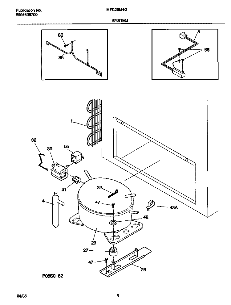 SYSTEM Diagram and Parts List for MFC25M4GW0  Frigidaire Freezer