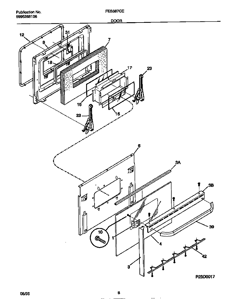DOOR Diagram and Parts List for FES38CESB  Frigidaire Wall Oven