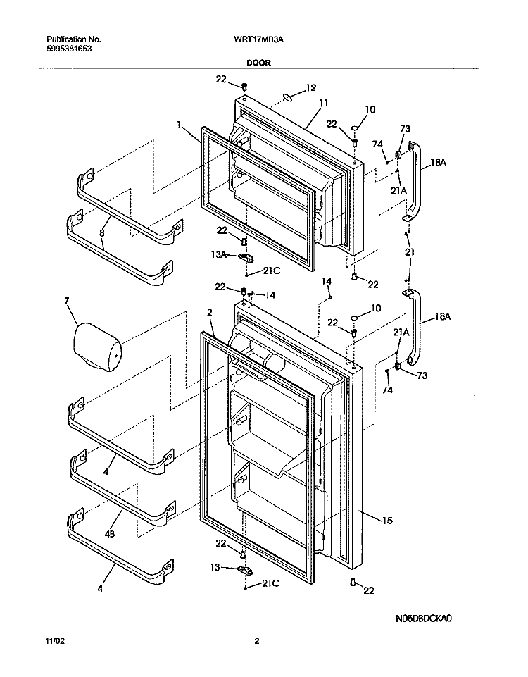 DOORS Diagram and Parts List for WRT17MB3AW2  Westinghouse Refrigerator