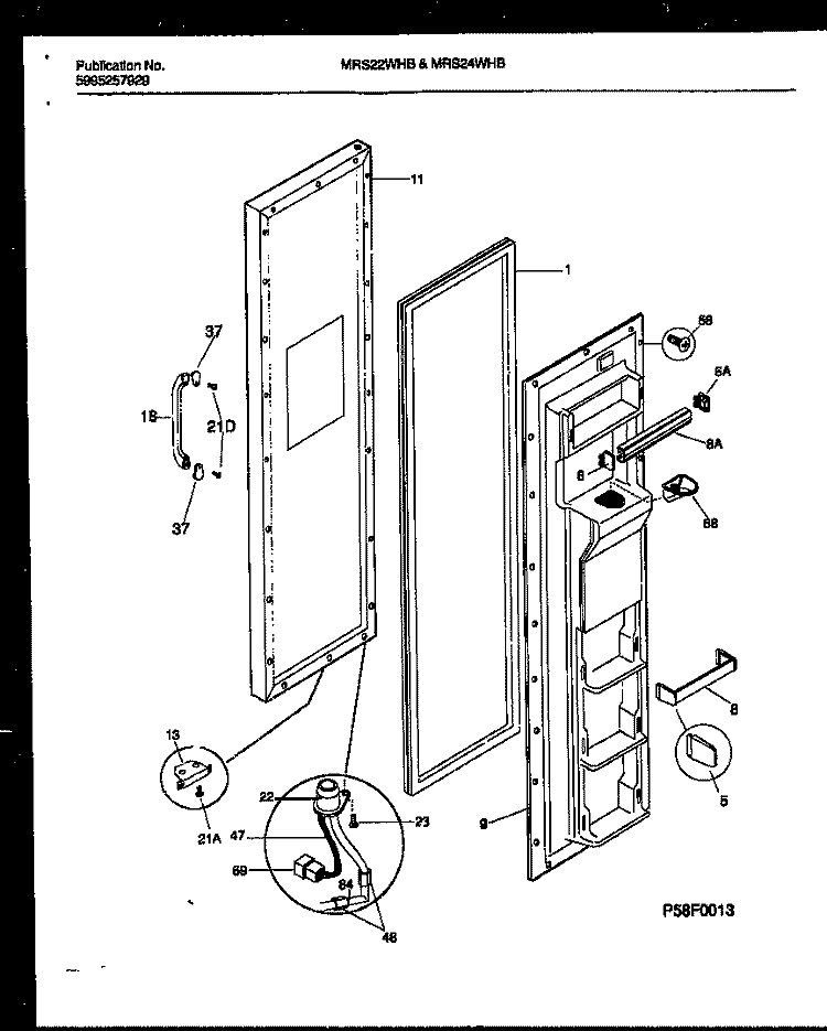 FREEZER DOOR PARTS Diagram and Parts List for MRS22WHBD0  Frigidaire Refrigerator