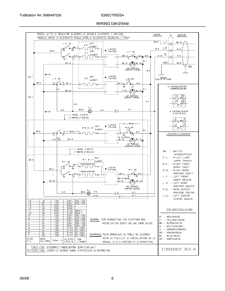 WIRING DIAGRAM Diagram and Parts List for E36EC75ESS4  Electrolux Cooktop