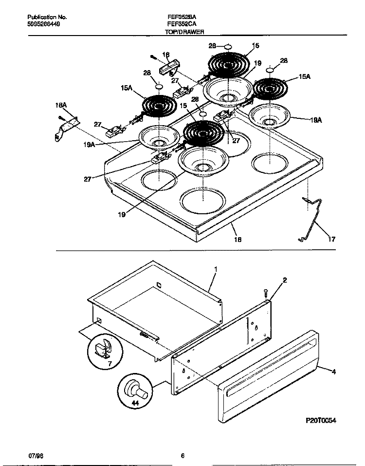 TOP / DRAWER Diagram and Parts List for FEF352CASF  Frigidaire Range