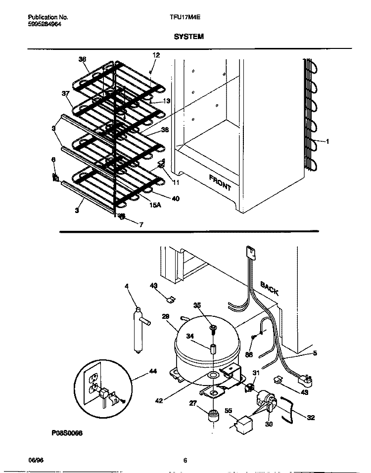 SYSTEM Diagram and Parts List for TFU17M4EW0  Tappan Freezer