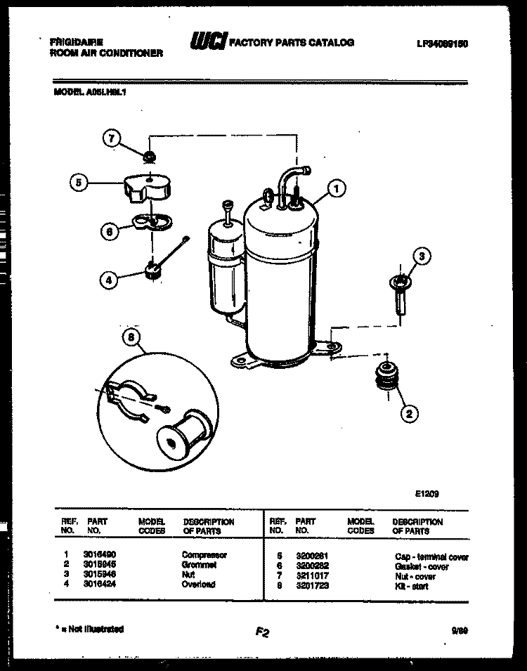 COMPRESSOR PARTS Diagram and Parts List for A05LH8L1  Frigidaire Air Conditioner