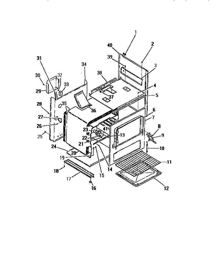 INTERIOR OVEN, PANELS, FRAME Diagram and Parts List for GG26PCW0  Frigidaire Range