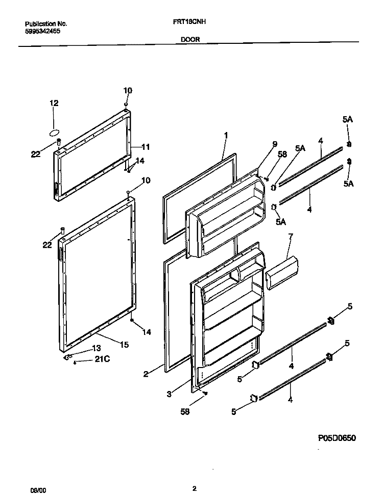 DOOR Diagram and Parts List for FRT16CNHD5  Frigidaire Refrigerator