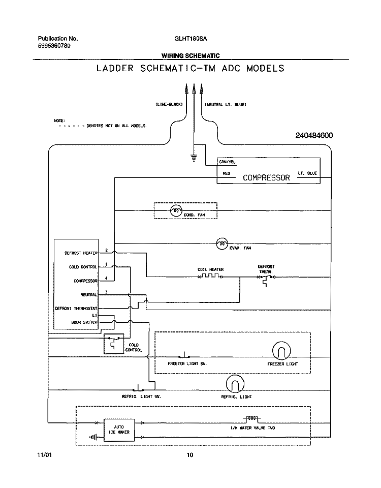 WIRING SCHEMATIC Diagram and Parts List for GLHT180SAW0  Frigidaire Refrigerator