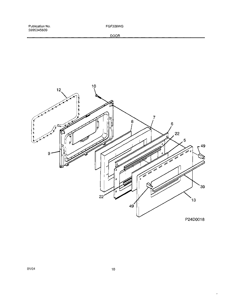 DOOR Diagram and Parts List for FGF326WGTH  Frigidaire Range
