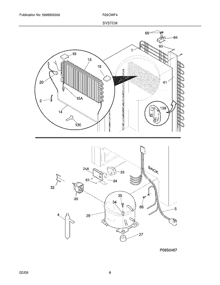 SYSTEM Diagram and Parts List for R22CWF4  Frigidaire Refrigerator