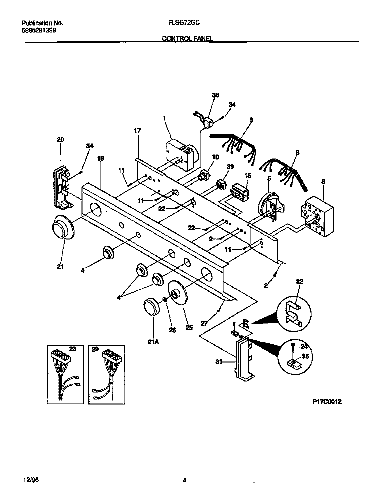 CONTROL PANEL Diagram and Parts List for FLSG72GCT4  Frigidaire Washer Dryer Combo