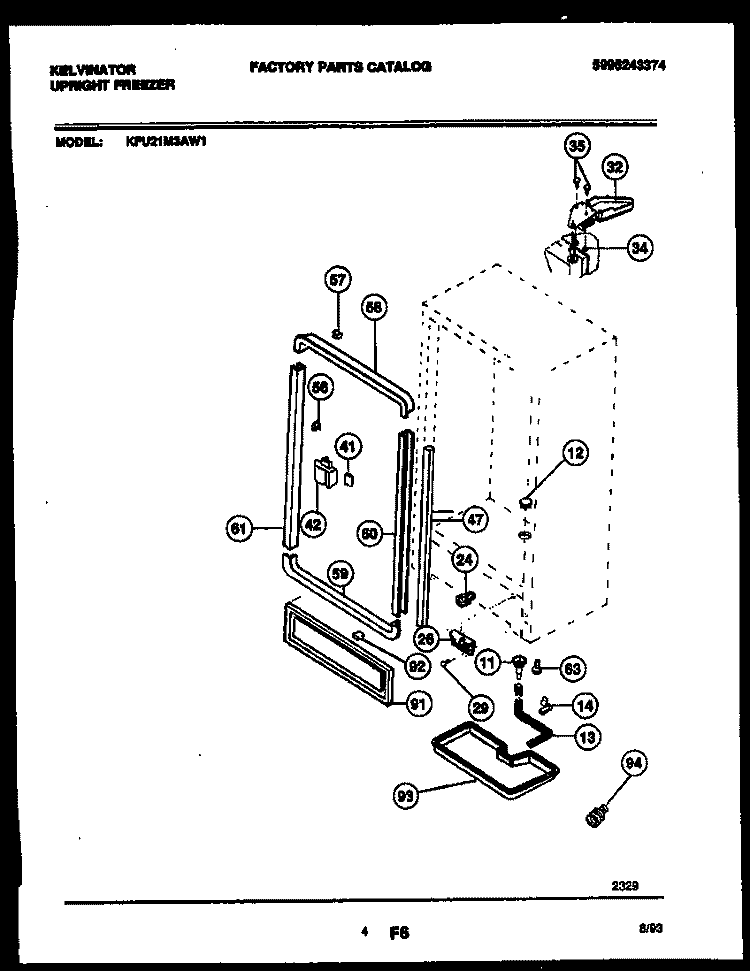 CABINET PARTS Diagram and Parts List for KFU21M3AW1  Kelvinator Freezer