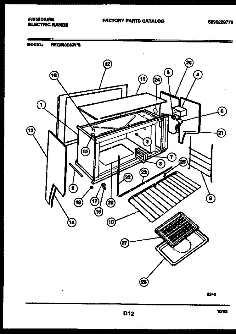 UPPER BODY PARTS Diagram and Parts List for REG638BNL3  Frigidaire Range