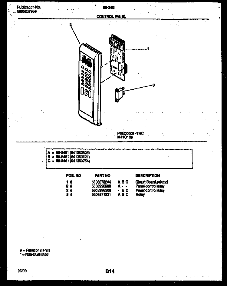 CONTROL PANEL Diagram and Parts List for 56-2461-10-03  Tappan Microwave