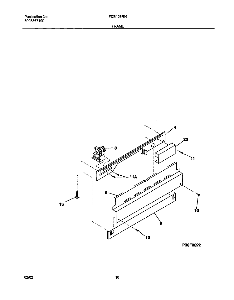 FRAME Diagram and Parts List for FDB125RHD3  Frigidaire Dishwasher