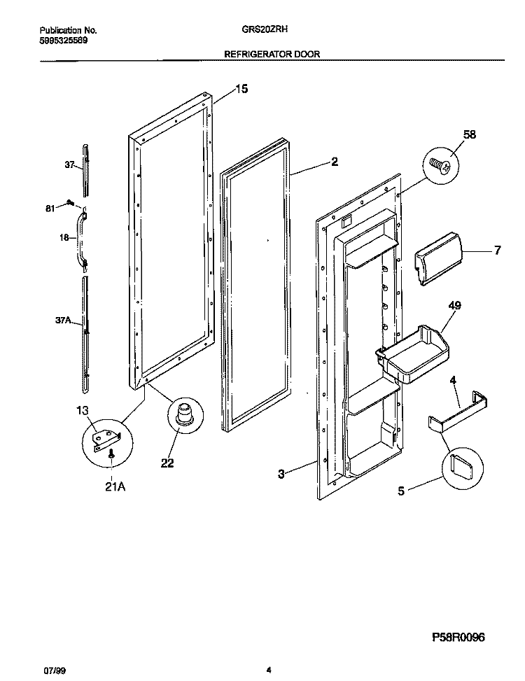 REFRIGERATOR DOOR Diagram and Parts List for GRS20ZRHW1  Gibson Refrigerator