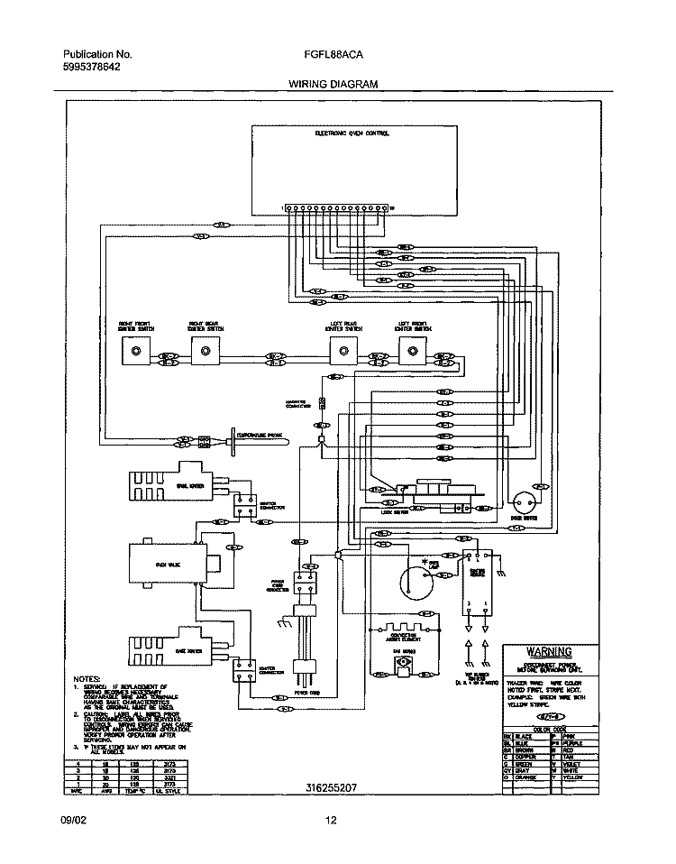 WIRING DIAGRAM Diagram and Parts List for FGFL88ACA  Frigidaire Range