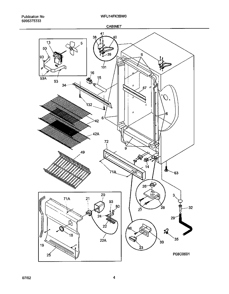 CABINET Diagram and Parts List for WFU14FK3BW0  Westinghouse Freezer