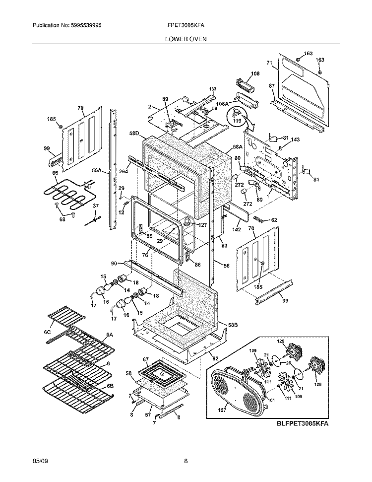 LOWER OVEN Diagram and Parts List for FPET3085KFA  Frigidaire Wall Oven