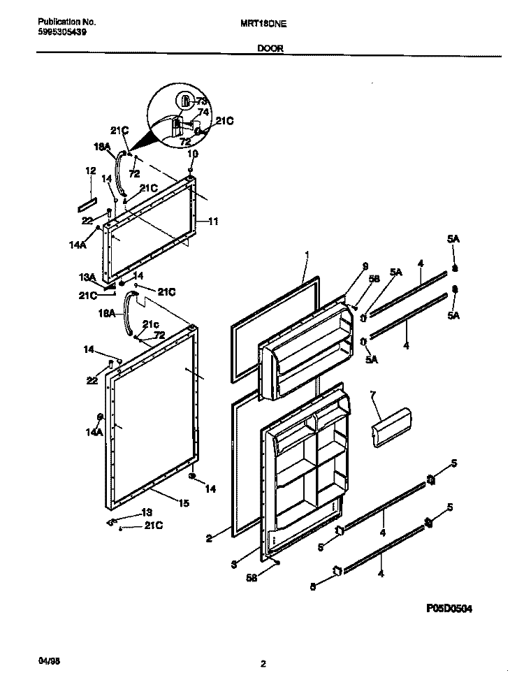 DOOR Diagram and Parts List for MRT18DNEW4  Frigidaire Refrigerator