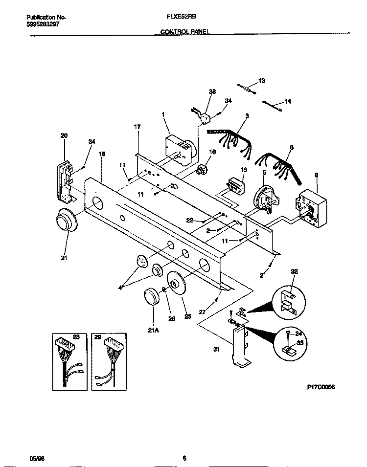CONTROL PANEL Diagram and Parts List for FLXE52RBT2  Frigidaire Washer Dryer Combo