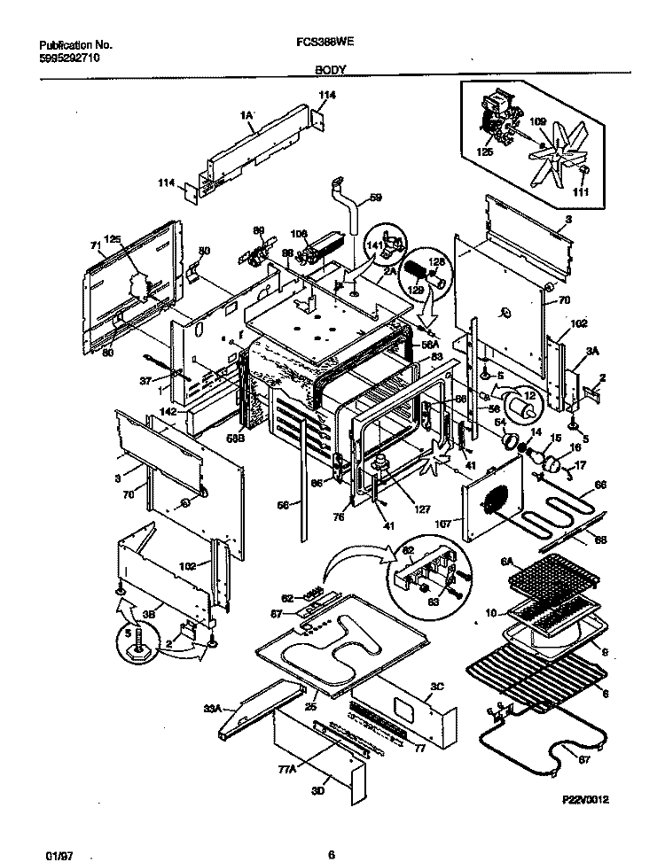 BODY Diagram and Parts List for FCS388WECA  Frigidaire Range