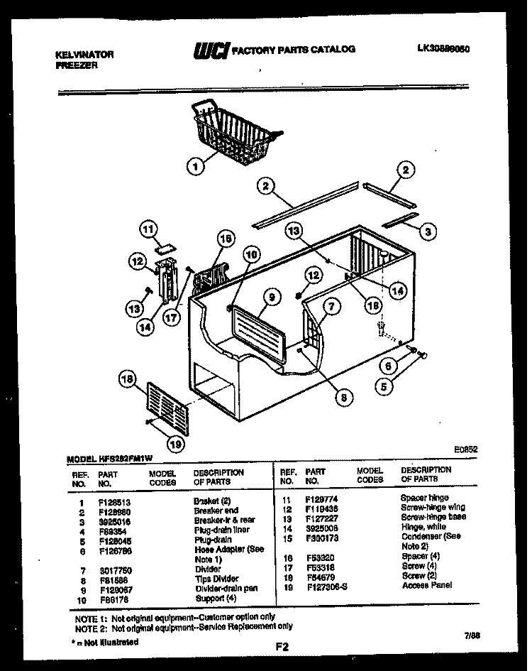 CABINET PARTS Diagram and Parts List for HFS262FM1W  Kelvinator Freezer